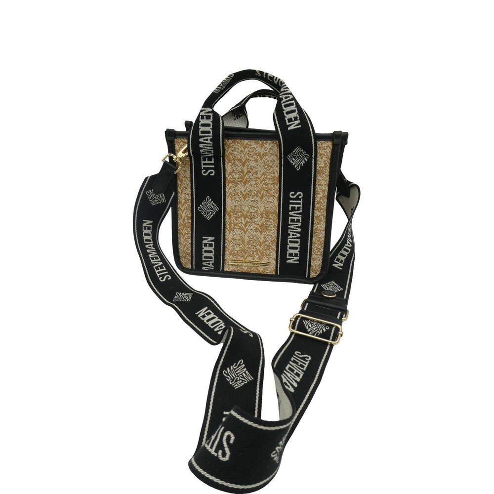 Steve Madden Black Straw Satchel Crossbody Purse Bag Ear Bud Case Bwebber $78